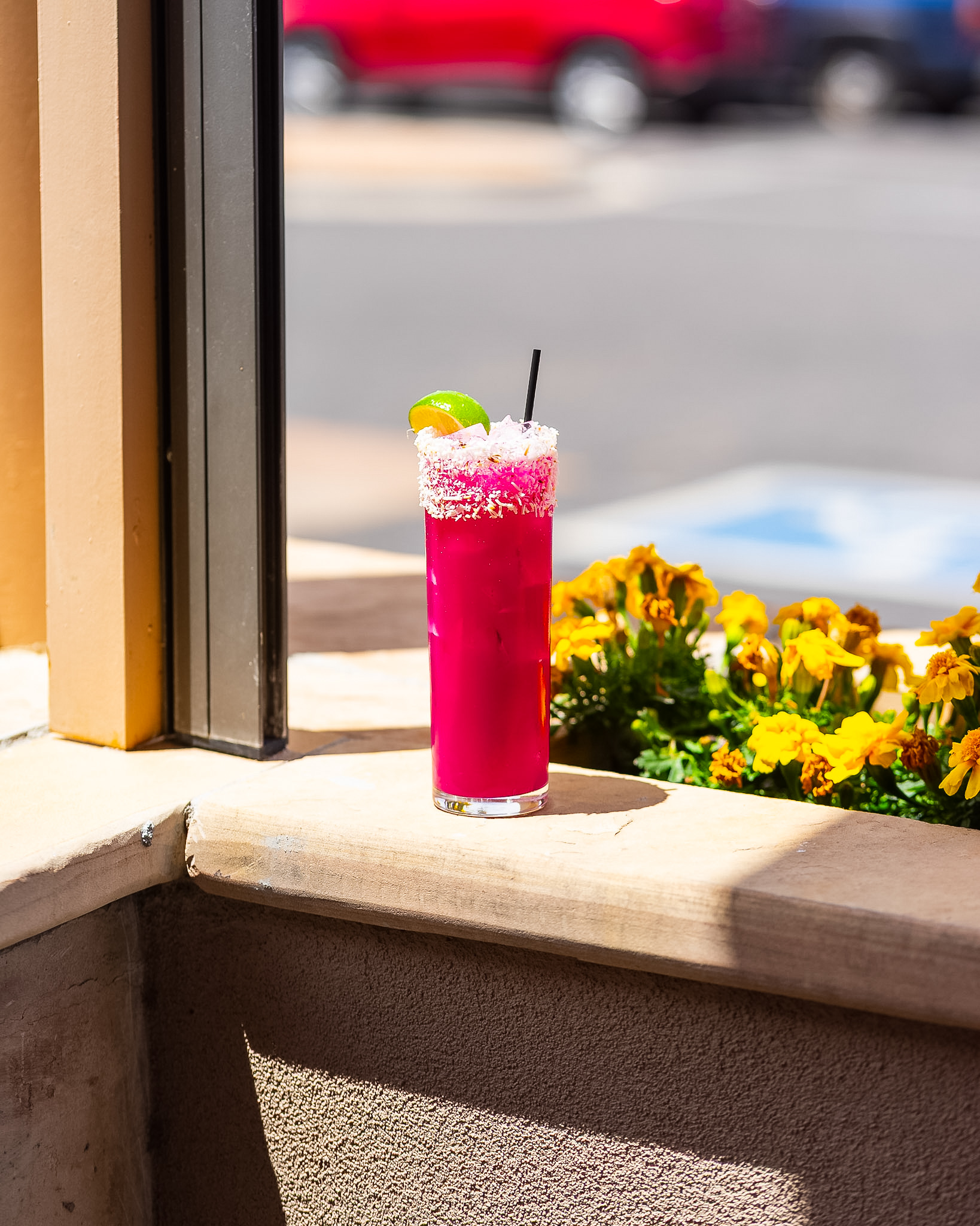 House cocktail on the patio ledge
